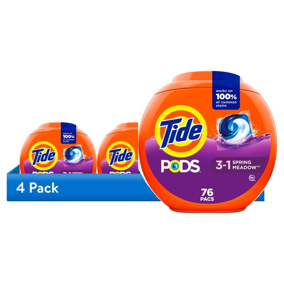 (4 pack) Tide PODS Laundry Detergent Soap Pacs, Spring Meadow Scent, 76 Count