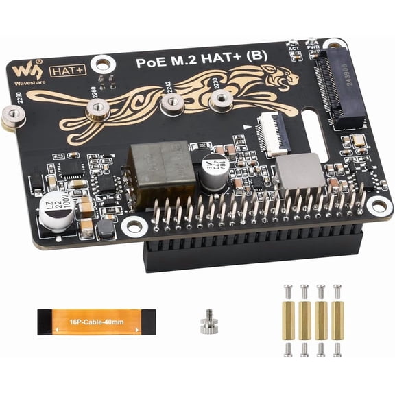 POE M.2 HAT+ (B) for 5, PCIe to M.2, Power Over Ethernet, NVMe SSD Support, IEEE 802.3af/at