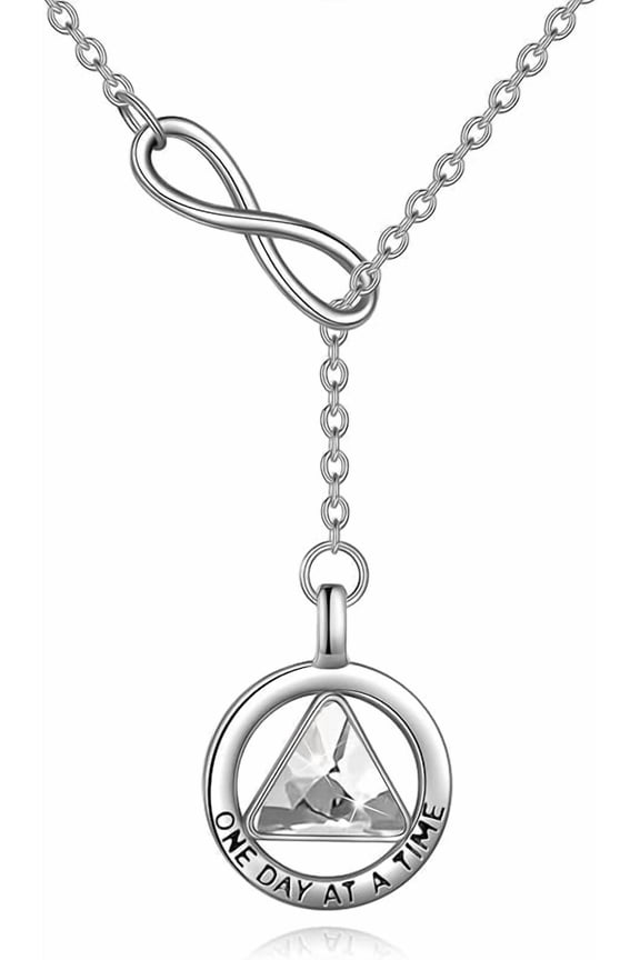 AA Necklace 925 Sterling Silver Crystal AA Alcoholics Anonymous Recovery Sobriety Pendant Sober Jewelry Gifts for Women
