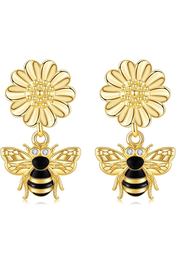 Bee Earrings 925 Sterling Silver Bumble Bee Stud Earrings Animal Jewelry for Women