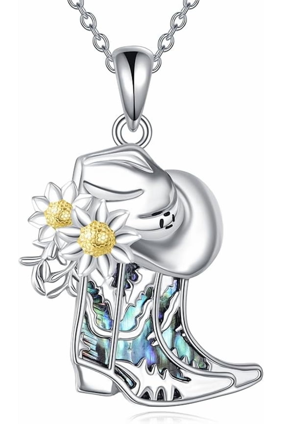 Cowboy Boot Necklace 925 Sterling Silver Western Cowgirl Hat Pendant Necklaces Texas Boot Jewelry Wild West Country Equestrian Gift for Women