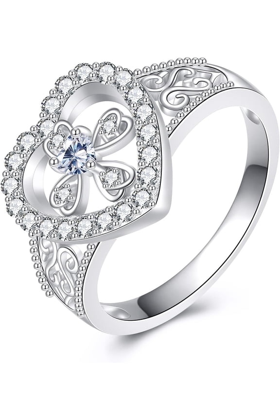 Heart Cross Ring 925 Sterling Silver Faith Rings Purity Rings for Women Christian(6)