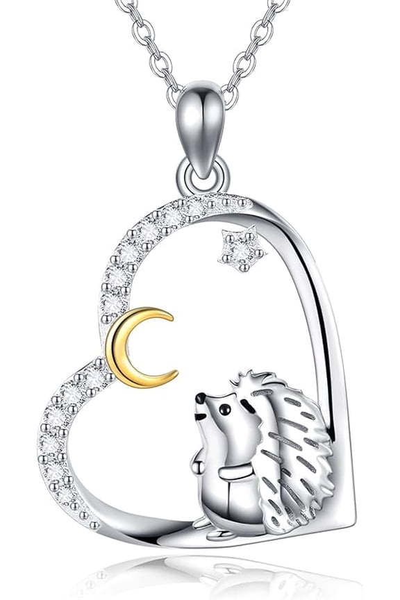 Hedgehog Necklace 925 Sterling Silver Hedgehog Heart Pendant Necklace Animal Jewelry Birthday Gifts for Women