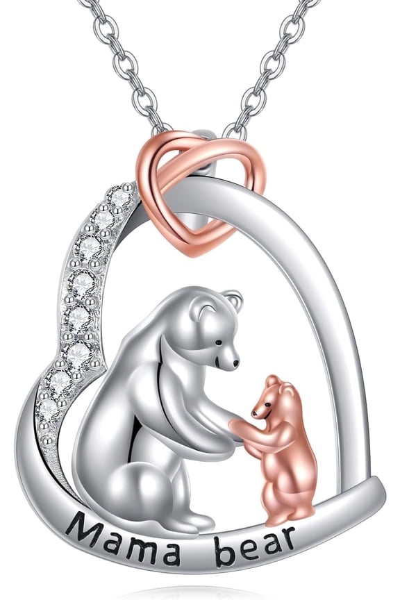 Mama Bear Necklace 925 Sterling Silver Bear Pendant Necklace Animal Jewelry Mama Gifts for Women Mom