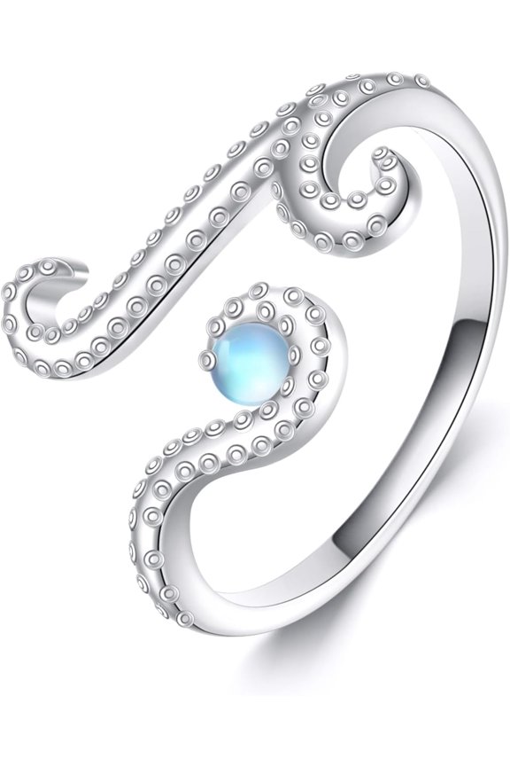 Octopus Ring Sterling Silver Moonstone Open Ring for Women Octopus Jewelry Gifts for Mom Women Lovers