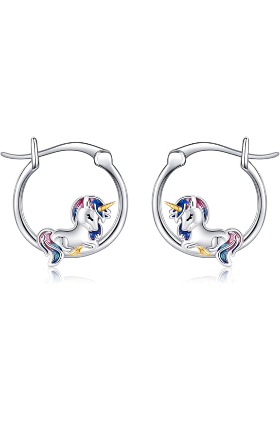 Unicorn Earrings 925 Sterling Silver Unicorn Hoop Earrings Jewelry Birthday Gifts For Women