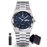 POEDAGAR Business Men's Stainless Steel Waterproof Luminous Quartz Watches with Dual Calendar Display