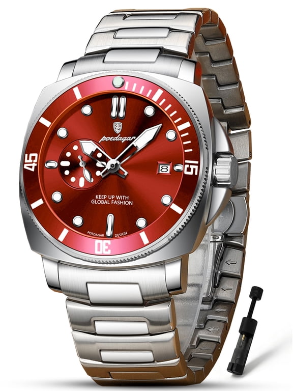 Casual Men's Stainless Steel Date Quartz Wrist Watch with Rotating Bezel, Luminous Hands, Water Resistant