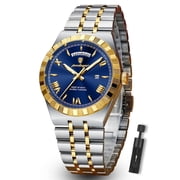 POEDAGAR Luxury Mens Waterproof Luminous Wrist Watch with Date Week Display Stainless Steel Strap