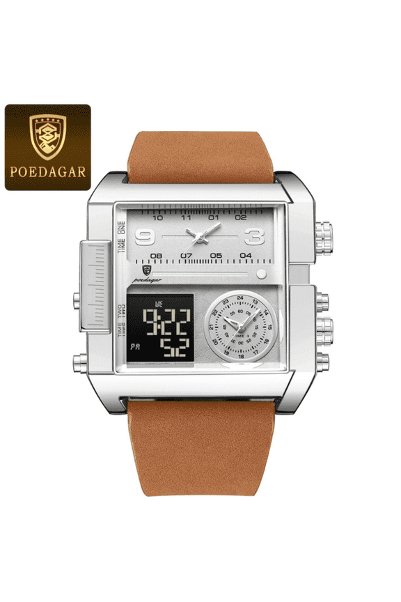 Digital & Analog Multifunction Men's Watches Rectangle Waterproof Luminous Day Week Male Watch