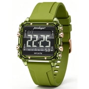 POEDAGAR Digital Sports Watch for Men, Waterproof Square Silicone Strap Outdoor Casual Electronic Wristwatch