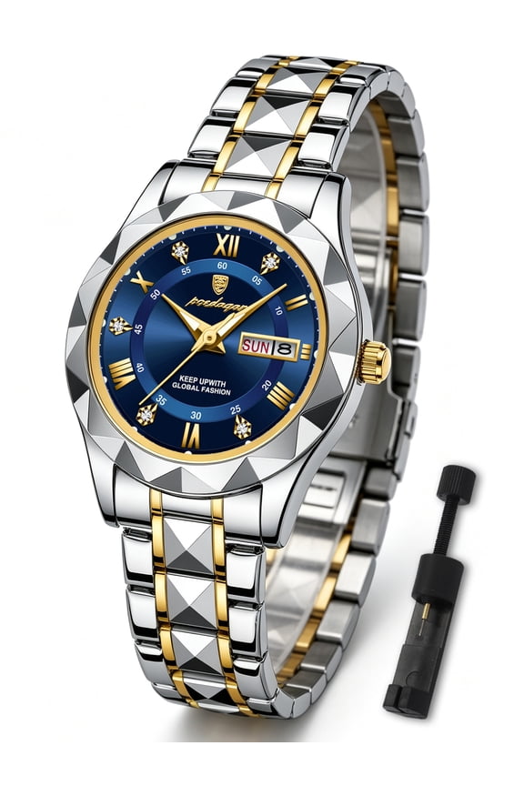 Elegant Quartz Watches for Women, Diamond-shaped Strap, Date Week Display, Waterproof Function