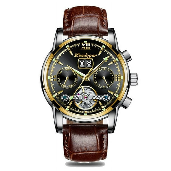 POEDAGAR Fashion Casual Mens Watches Top Brand Luxury Leather Blue Clock Male Sport Wristwatch Waterproof Quartz Watch