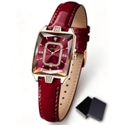 POEDAGAR Fashion Women s Quartz Watch with Rhinestone Decoration, Red Square Dial, Date & Water Resistant