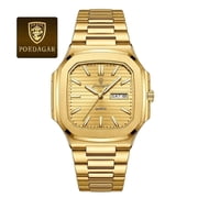 POEDAGAR Fashion Square Mens Watch Stainless Steel Quartz Waterproof Luminous Date Week Display