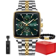 POEDAGAR Fashion Square Sport Man Watch Waterproof Chronograph Stainless Steel Quartz Mens Watches