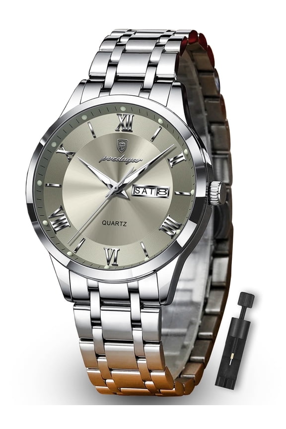 Fashion Stainless Steel Men's Quartz Watches Waterproof Luminous Week Date Sports Man Wrist Watch