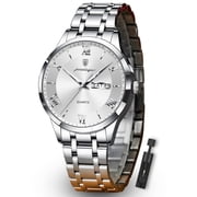 POEDAGAR Fashion Stainless Steel Mens Quartz Watches Waterproof Luminous Week Date Sports Man Wrist Watch