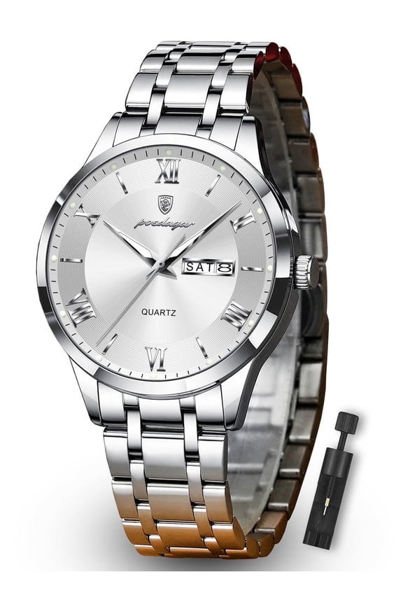 Fashion Stainless Steel Men's Quartz Watches Waterproof Luminous Week Date Sports Man Wrist Watch