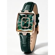 POEDAGAR Fashion Women s Quartz Watch with Rhinestone Decoration, Green Square Dial, Date & Water Resistant