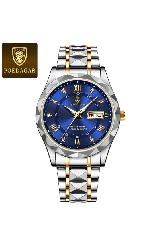 Luxury Business Diamond Wristwatch Waterproof Luminous Date Week Quartz Men's Watch