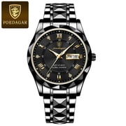POEDAGAR Luxury Business Diamond Wristwatch Waterproof Luminous Date Week Quartz Mens Watch
