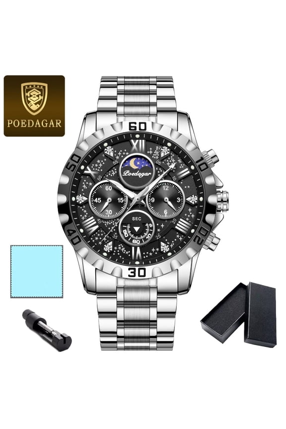 Luxury Business Men Quartz Watch Big Dial Luminous Wrist Watch Calendar Minute Second Chronograph Wristwatch