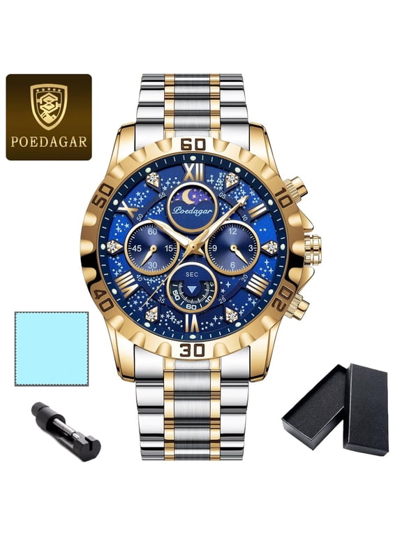 Luxury Business Men Quartz Watch Big Dial Luminous Wrist Watch Calendar Minute Second Chronograph Wristwatch