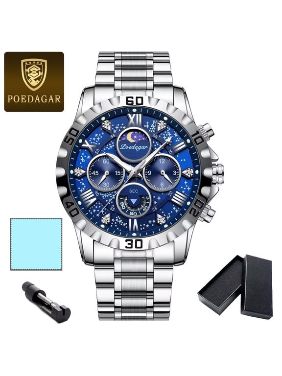 Luxury Business Men Quartz Watch Big Dial Luminous Wrist Watch Calendar Minute Second Chronograph Wristwatch