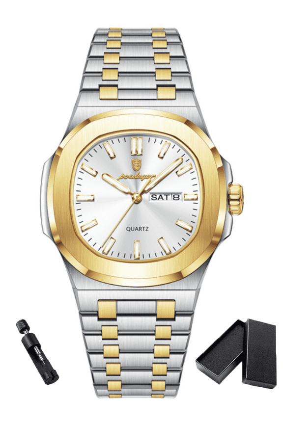 Luxury Creative Square Dial Luminous Double Calendar Display Waterproof Casual Business Men's Quartz Watch