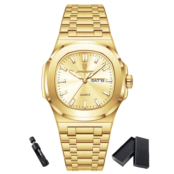 POEDAGAR Luxury Creative Square Dial Luminous Double Calendar Display Waterproof Casual Business Men's Quartz Watch