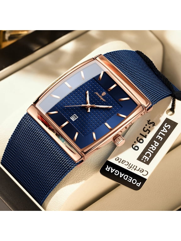 Luxury FashionSquare Watch Waterproof Luminous Date Display Men's Montre Homme Stainless Steel Mesh Quartz Watch