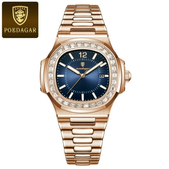 POEDAGAR Luxury Man Quartz Watch Square Watch For Men Waterproof Luminous Date Stainless Steel Men's Watches Sports Clock