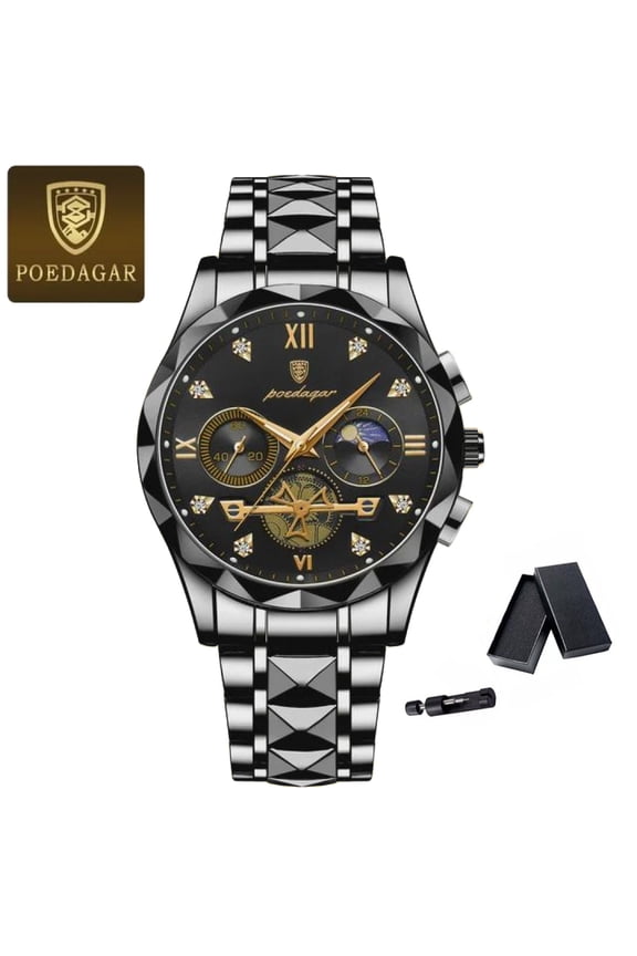 Luxury Man Wristwatch Luminous Chronograph Watch for Men Diamond Stainless Steel Men's Quartz Watches with Gift Box