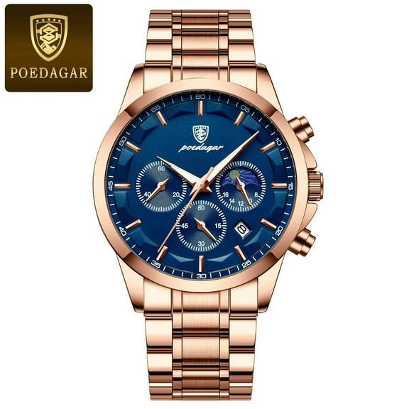 POEDAGAR Luxury Man Wristwatch Military Waterproof Luminous Chronograph Men Watch Stainless Steel Men's Quartz Watches box Reloj