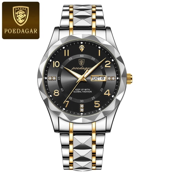 POEDAGAR Luxury Man Wristwatch Waterproof Luminous Date Week Men Watch Sport Stainless Steel Quartz Men's Watches Male reloj box