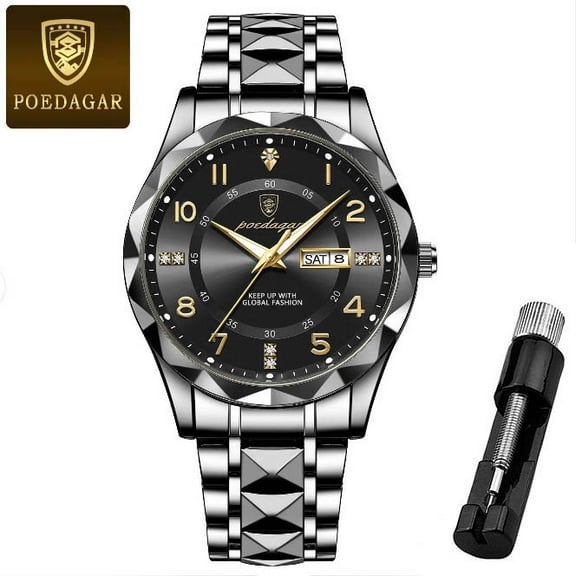 POEDAGAR Luxury Men Quartz Watch Waterproof Date Week Luminous Wristwatch Stainless Steel Men's Watches Male Watch Sports Reloj