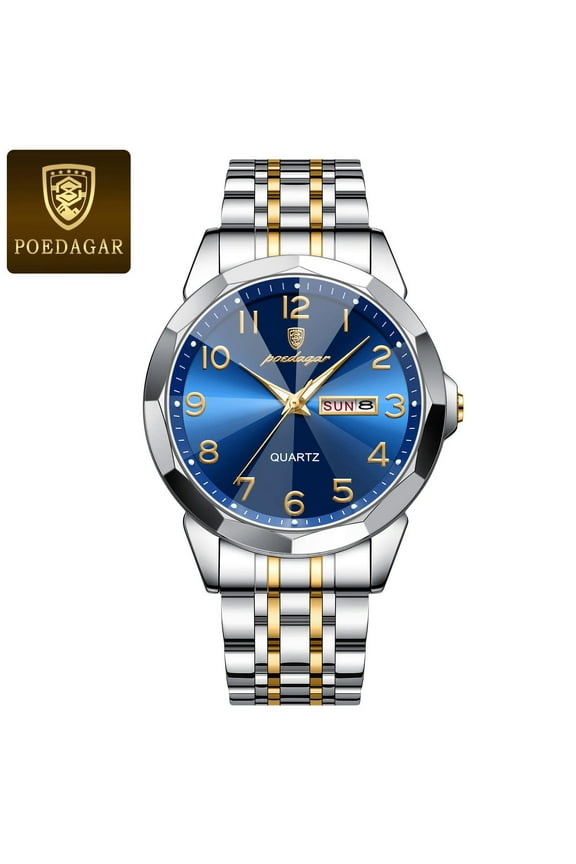 Luxury Men Watch Sport Waterproof Luminous Date Week Quartz Men's Watches Business Stainless Steel Male Clock reloj box