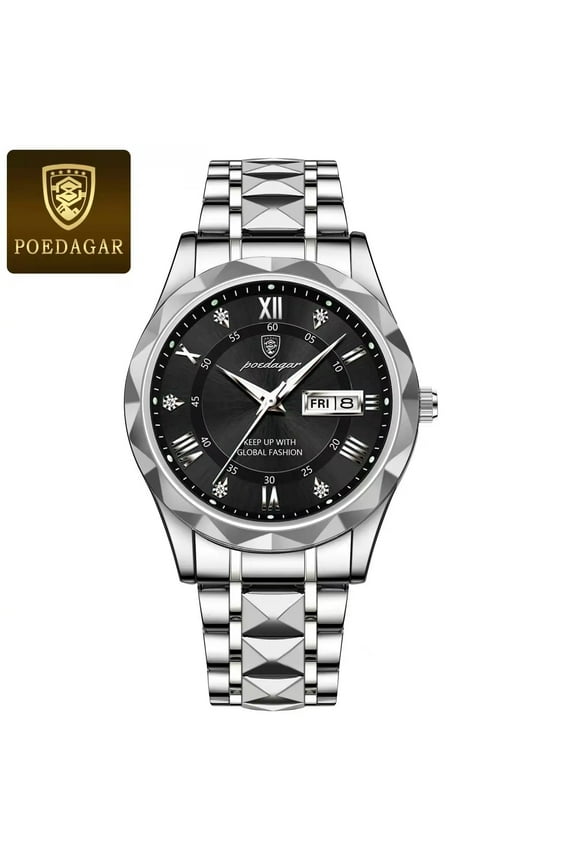 Luxury Men Wristwatch Waterproof Luminous Date Week Watch For Man Stainless Steel Men's Watches Quartz Male Clock Sport