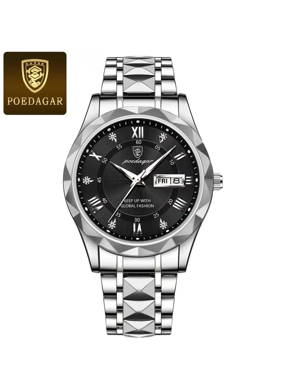 Luxury Men Wristwatch Waterproof Luminous Date Week Watch For Man Stainless Steel Men's Watches Quartz Male Clock Sport