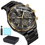 POEDAGAR Luxury Mens Stainless Steel Wrist Watch Luminous Chronograph Calendar Sport Waterproof Quartz Watch For Daily Wear