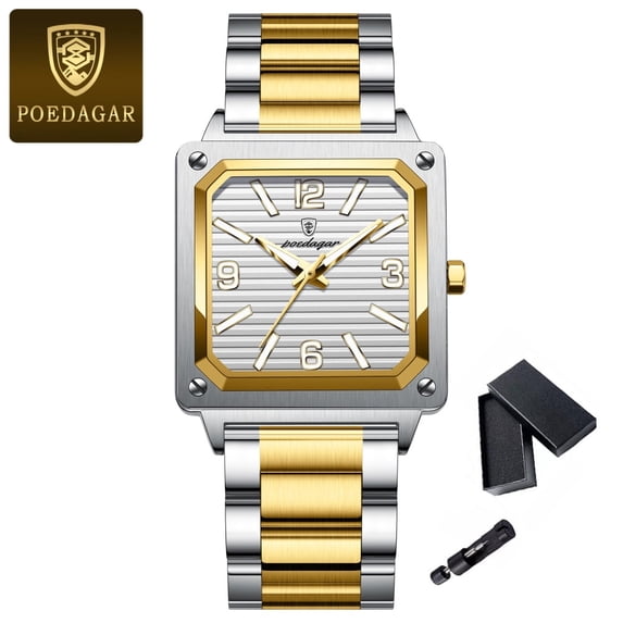 POEDAGAR Luxury Military Square Quartz Luminous Men's Watch