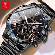 POEDAGAR Luxury Multi-Function Men's Quartz Watch Waterproof Luminous Chronograph Date Men's Watch Stainless Steel Quartz Men's Watch