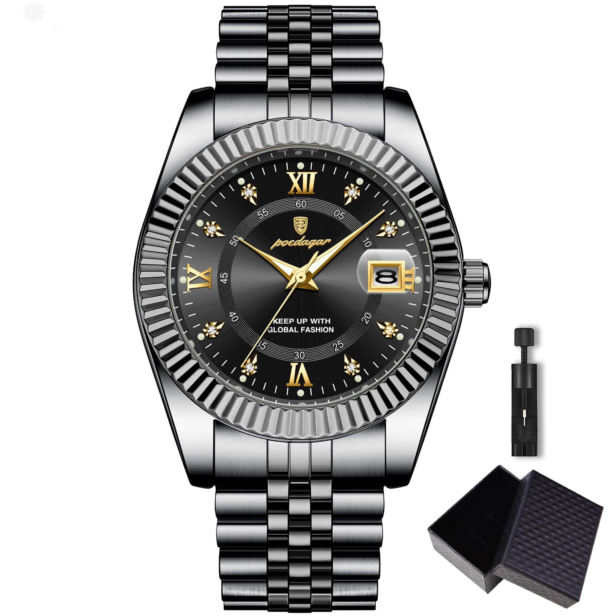 Montre Homme Poedagar Quartz Acier Inoxydable Bleue, Lumineuse Et étanche
