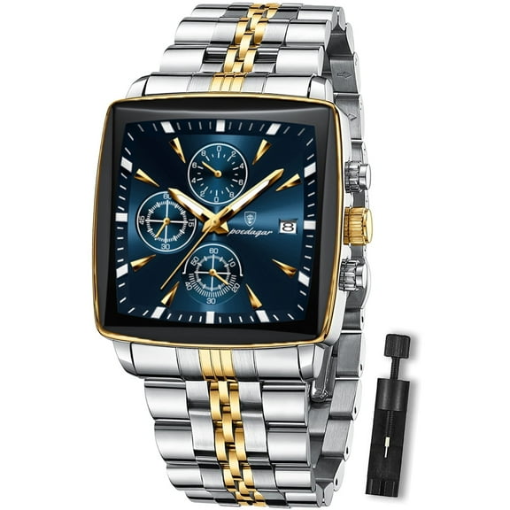 POEDAGAR Luxury Square Sport Man Wristwatch Waterproof Chronograph Stainless Steel Quartz Men's Watches