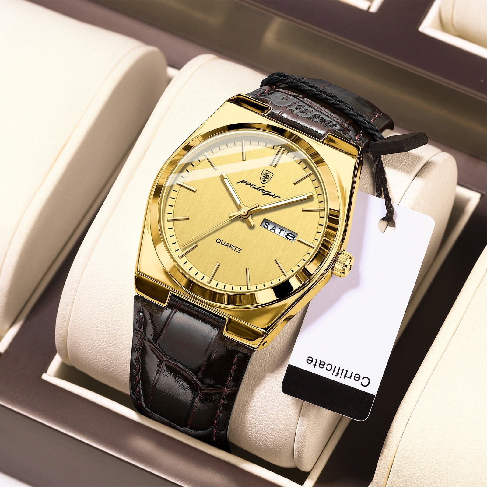POEDAGAR Luxury Watch for Men Military Leather Man Wristwatch Quartz Watch Waterproof Luminous Date Week Men's Watches