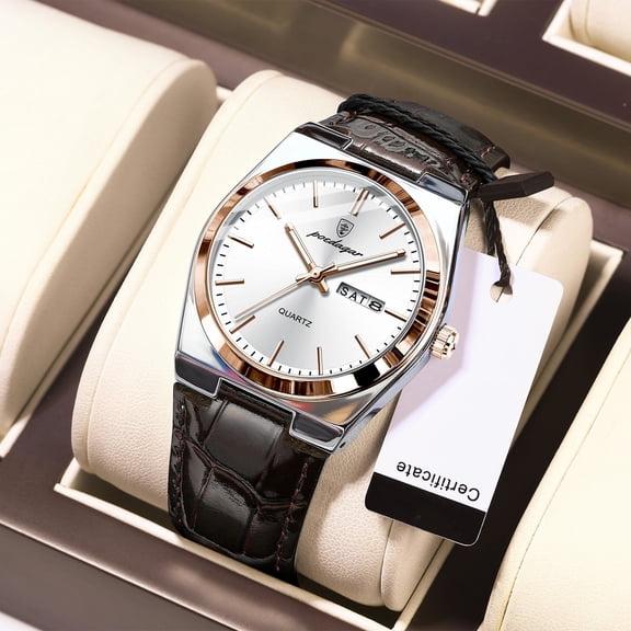POEDAGAR Luxury Watch for Men Military Leather Man Wristwatch Quartz Watch Waterproof Luminous Date Week Men's Watches
