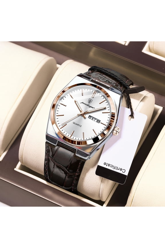 Luxury Watch for Men Military Leather Man Wristwatch Quartz Watch Waterproof Luminous Date Week Men's Watches