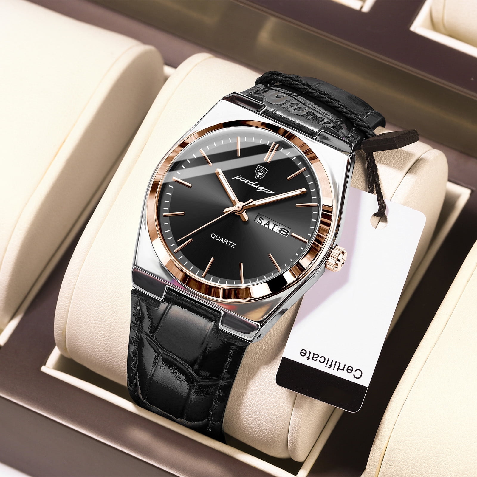 POEDAGAR Luxury Watch for Men Military Leather Man Wristwatch Quartz Watch Waterproof Luminous Date Week Men's Watches