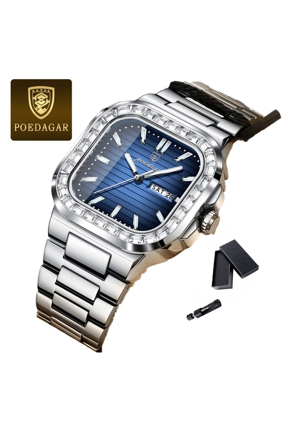 Luxury Watch for Men Waterproof Luminous Date Week Man Wristwatch Stainless Steel Square Quartz Men's Watches